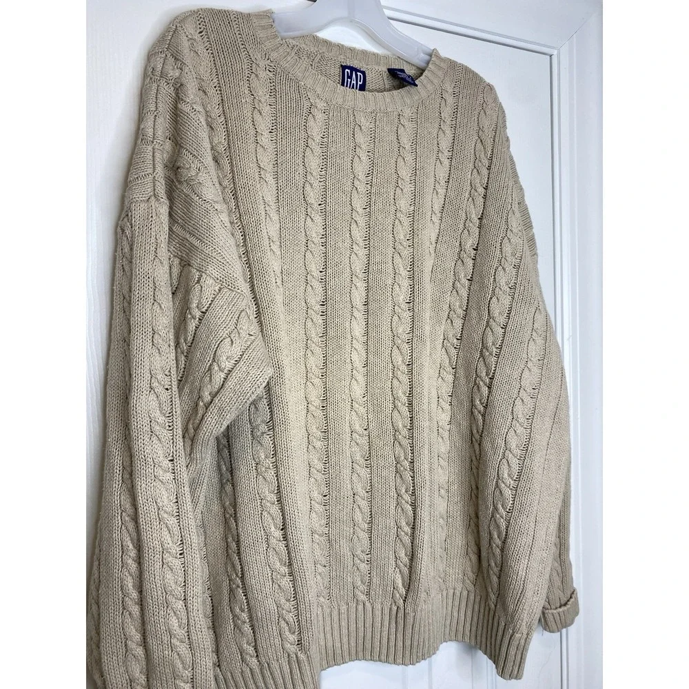 Gap Men's Vintage‎ Linen Blend Cable Knit Sweater Beige Tan Size XL